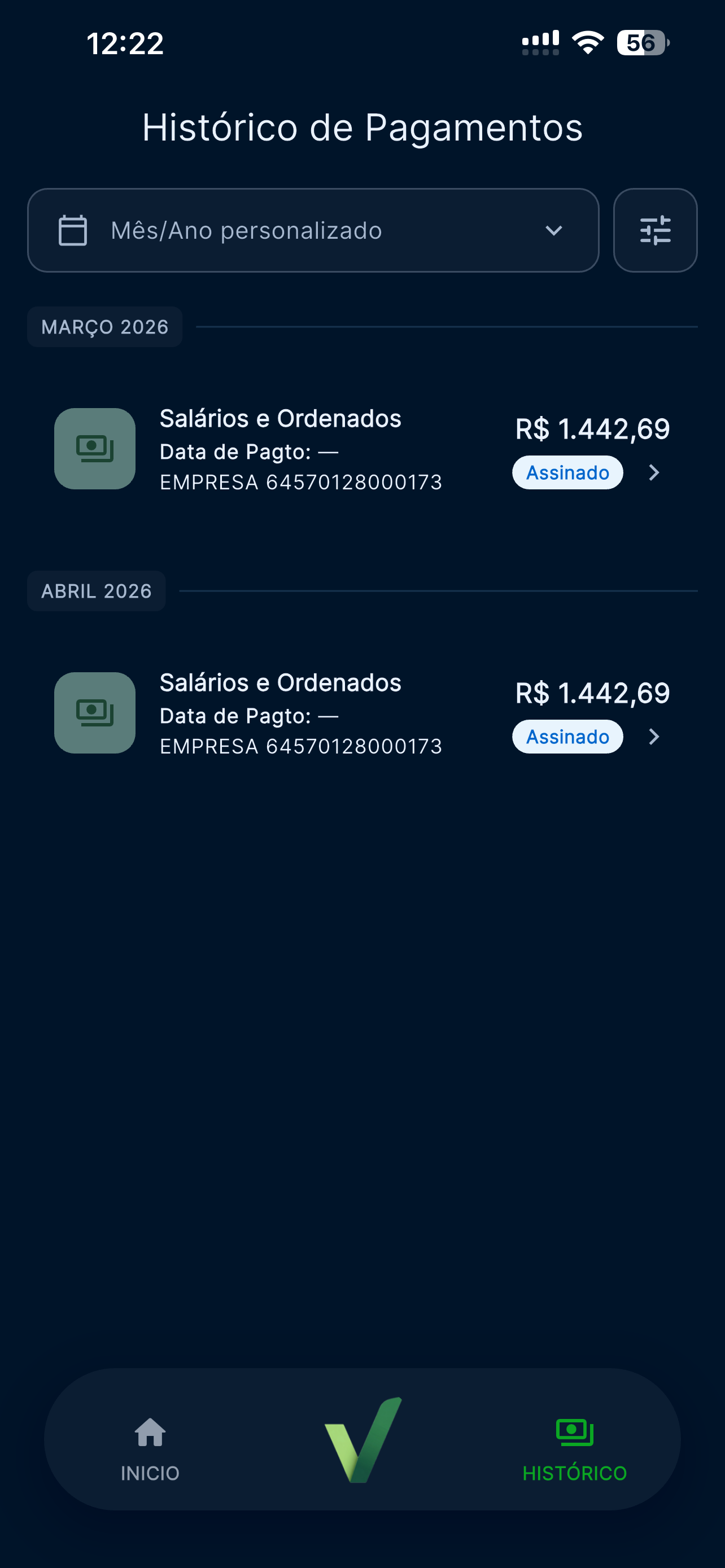 Tela do ComproVou mostrando lista de documentos do colaborador